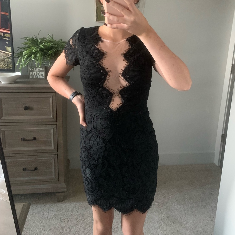 Storia Black Cutout Lace Mini Dress